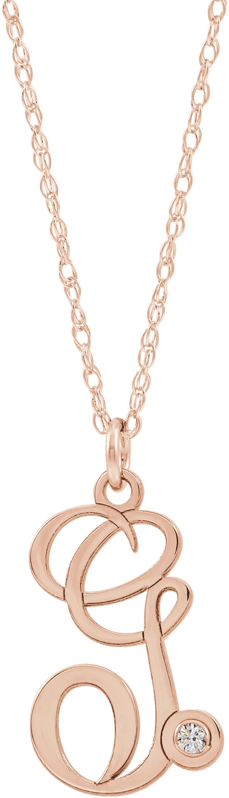 14K Rose .02 CT Diamond Script Initial G 16-18" Necklace