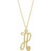 14K Yellow Gold Plated .02 CT Diamond Script Initial H 16 18 inch Necklace Ref. 16047625