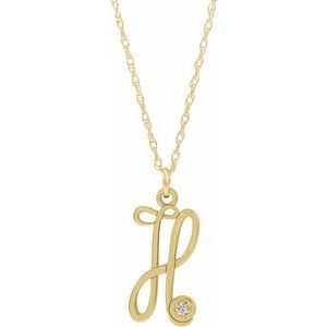 14K Yellow Gold-Plated .02 CT Diamond Script Initial H 16-18" Necklace