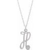 Sterling Silver .02 CT Diamond Script Initial H 16 18 inch Necklace Ref. 16047599