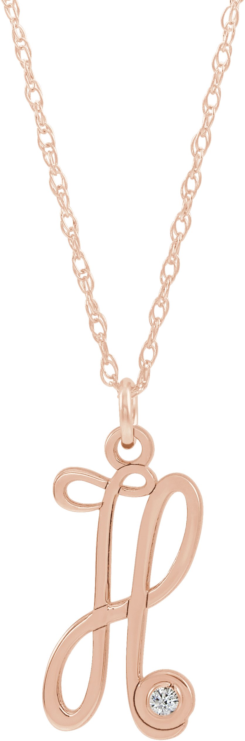 14K Rose Gold-Plated Sterling Silver .02 CT Diamond Script Initial H 16-18" Necklace