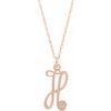 14K Rose Gold Plated Sterling Silver .02 CT Diamond Script Initial H 16 18 inch Necklace Ref. 16047651