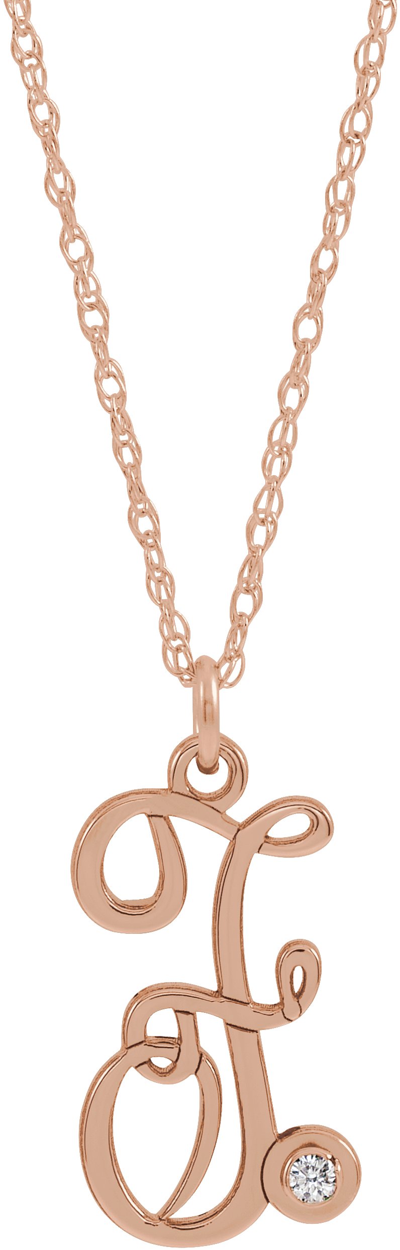 14K Rose Gold-Plated Sterling Silver .02 CT Diamond Script Initial F 16-18" Necklace