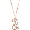 14K Rose Gold Plated Sterling Silver .02 CT Diamond Script Initial F 16 18 inch Necklace Ref. 16047649