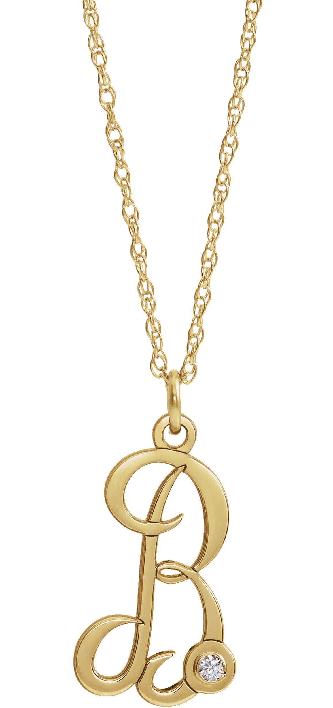 14K Yellow Gold-Plated .02 CT Diamond Script Initial B 16-18" Necklace