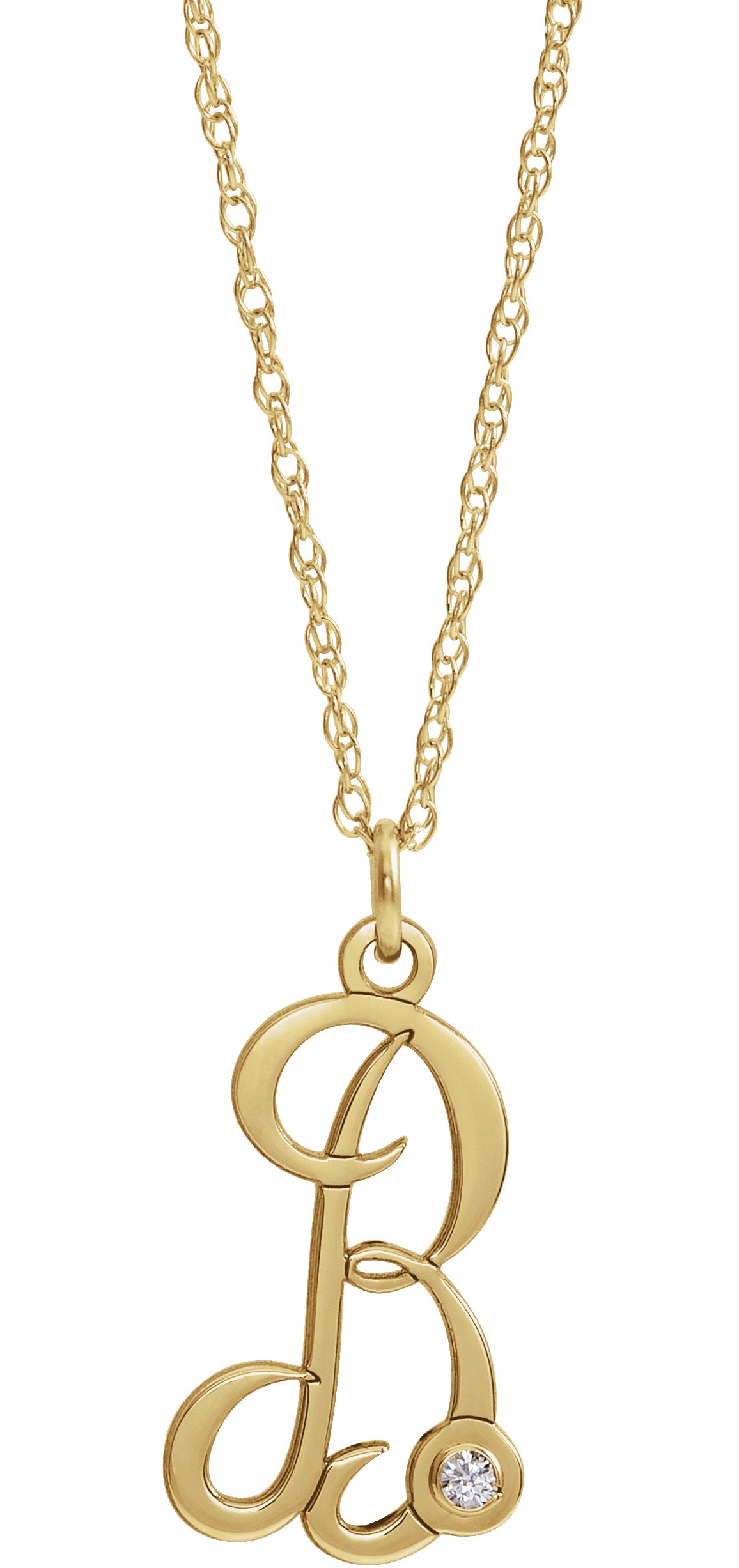 14K Yellow .02 CT Diamond Script Initial B 16-18" Necklace