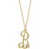 14K Yellow Gold Plated .02 CT Diamond Script Initial B 16 18 inch Necklace Ref. 16047619