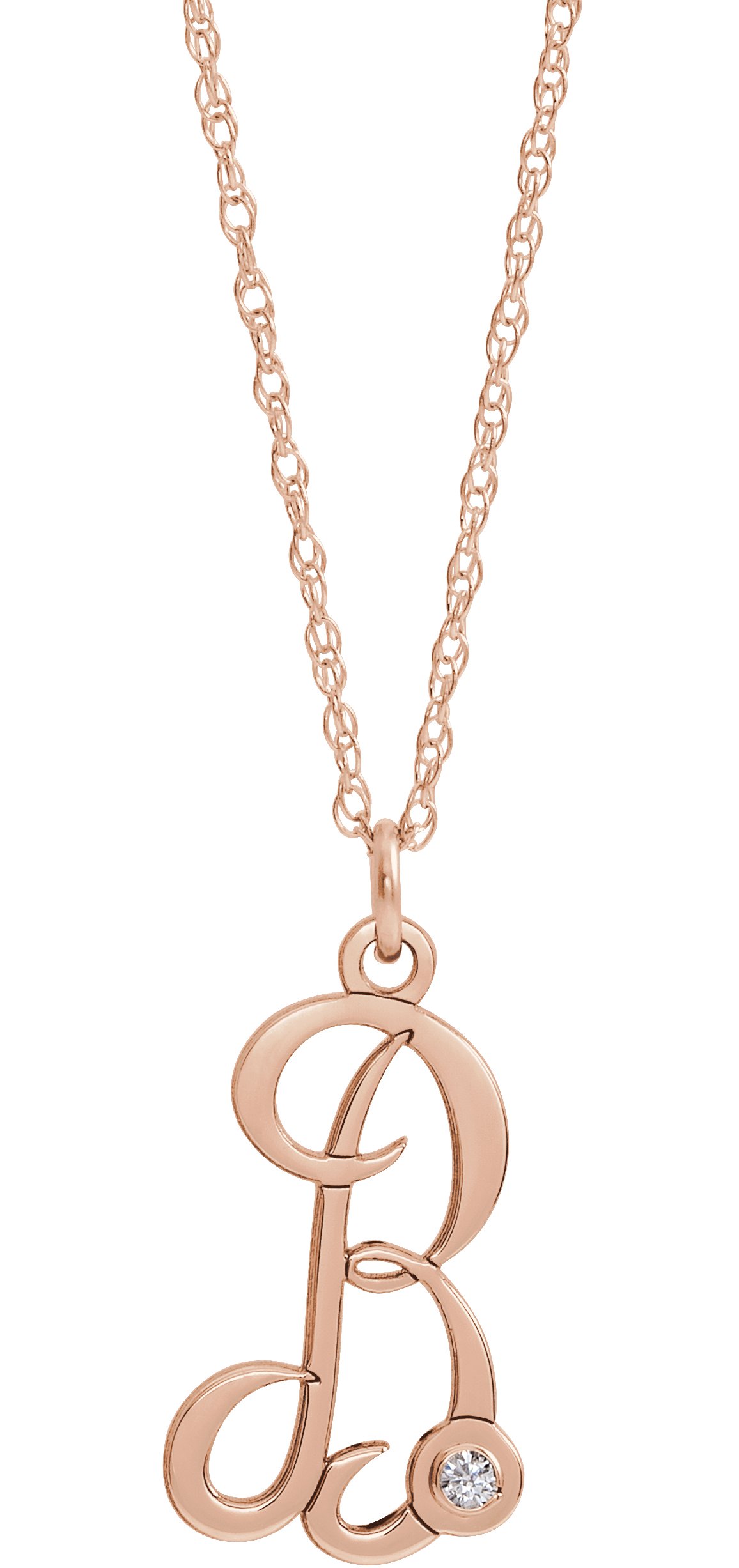 14K Rose Gold-Plated Sterling Silver .02 CT Diamond Script Initial B 16-18" Necklace
