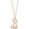 14K Rose Gold Plated Sterling Silver .02 CT Diamond Script Initial B 16 18 inch Necklace Ref. 16047645