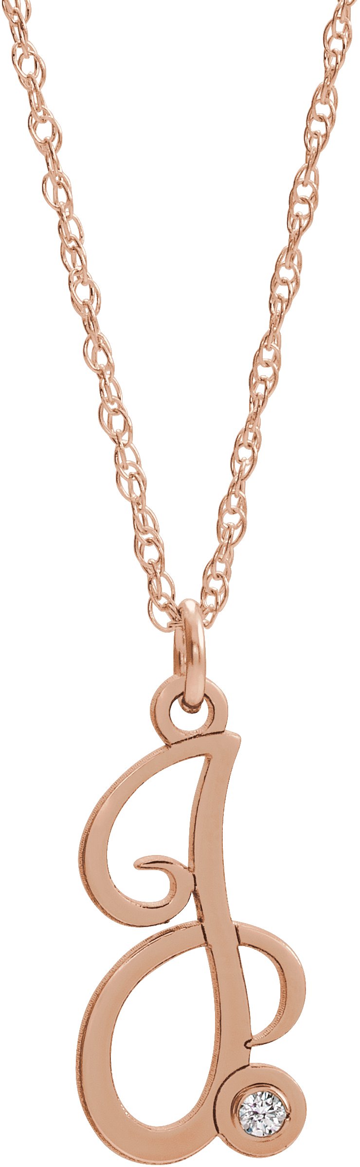 14K Rose Gold-Plated Sterling Silver .02 CT Diamond Script Initial J 16-18" Necklace