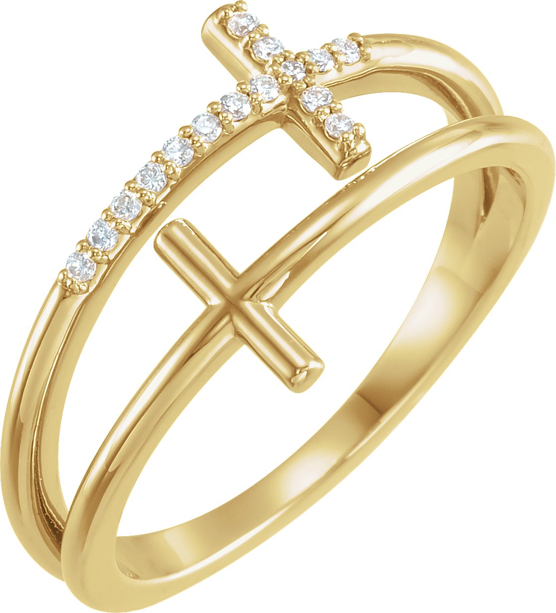 14K Yellow .06 CTW Diamond Sideways Cross Ring