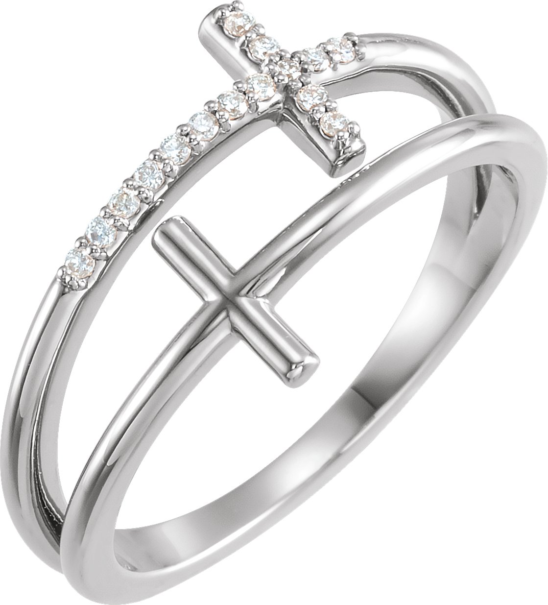 Sterling Silver .06 CTW Natural Diamond Sideways Cross Ring