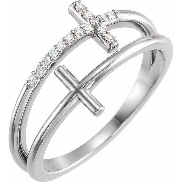 Sterling Silver .06 CTW Natural Diamond Sideways Cross Ring