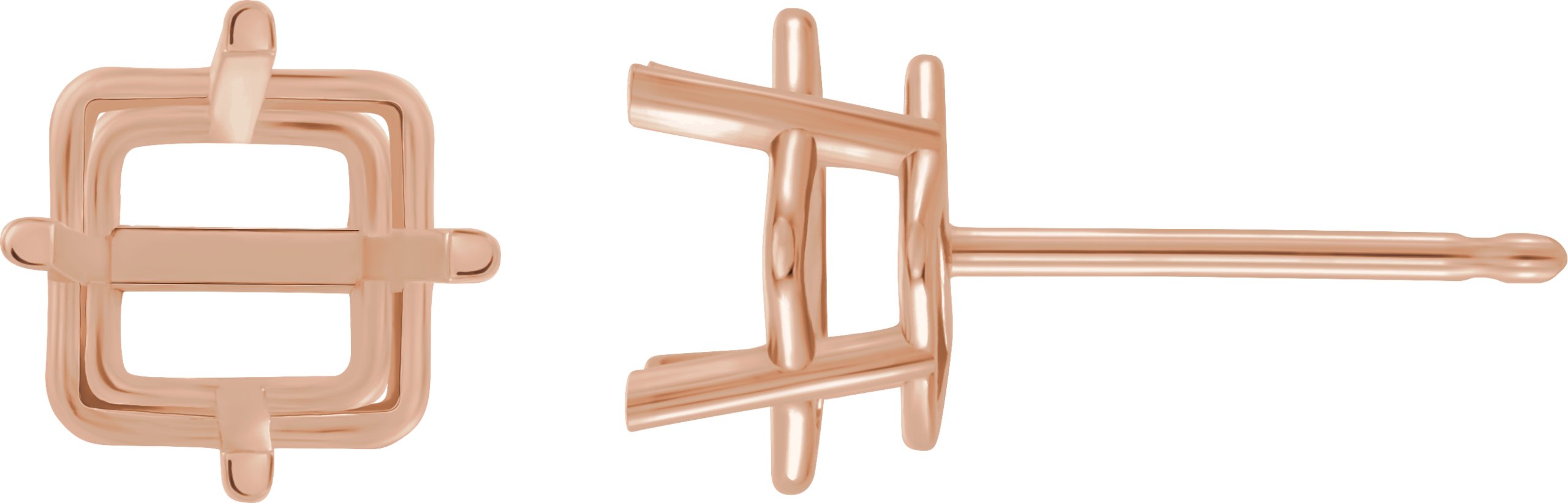 Square 4-Prong Lightweight Stud Earrings