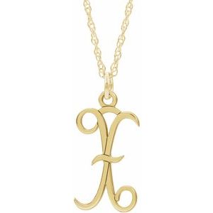 14K Yellow Script Initial X 16-18" Necklace