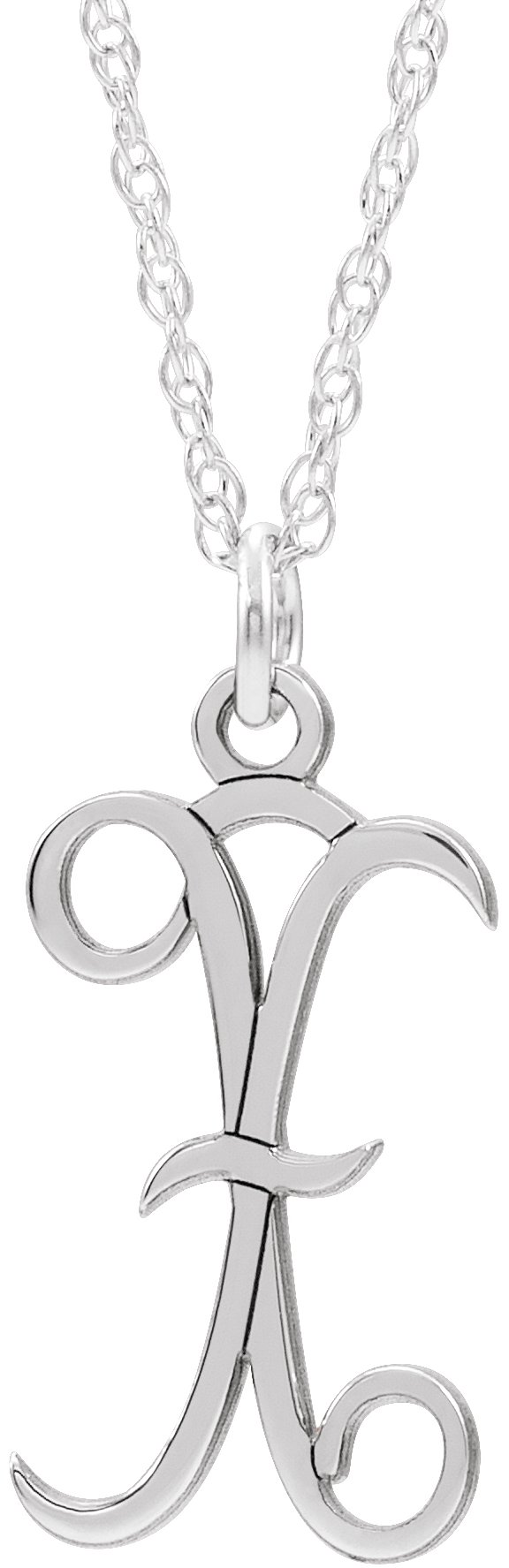Sterling Silver Script Initial X 16-18" Necklace