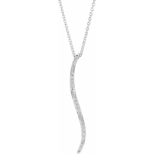 14K White .07 CTW Diamond Freeform Vertical Bar 16-18" Necklace