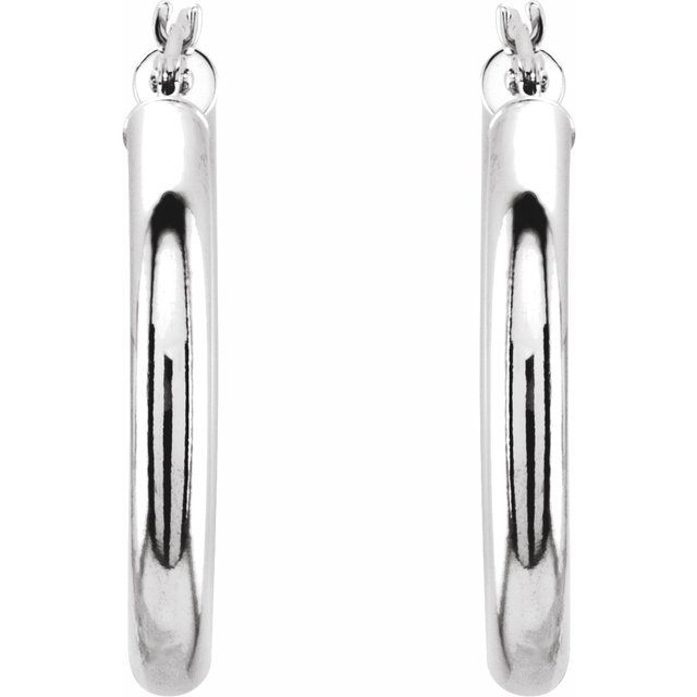 14K White Tube 25 mm Hoop Earrings