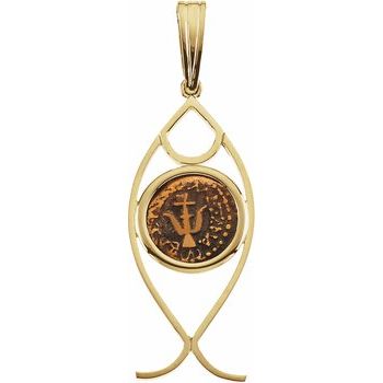 St. Peters Fish Pendant with Widows Mite Coin 38.75 x 17mm Ref 319603