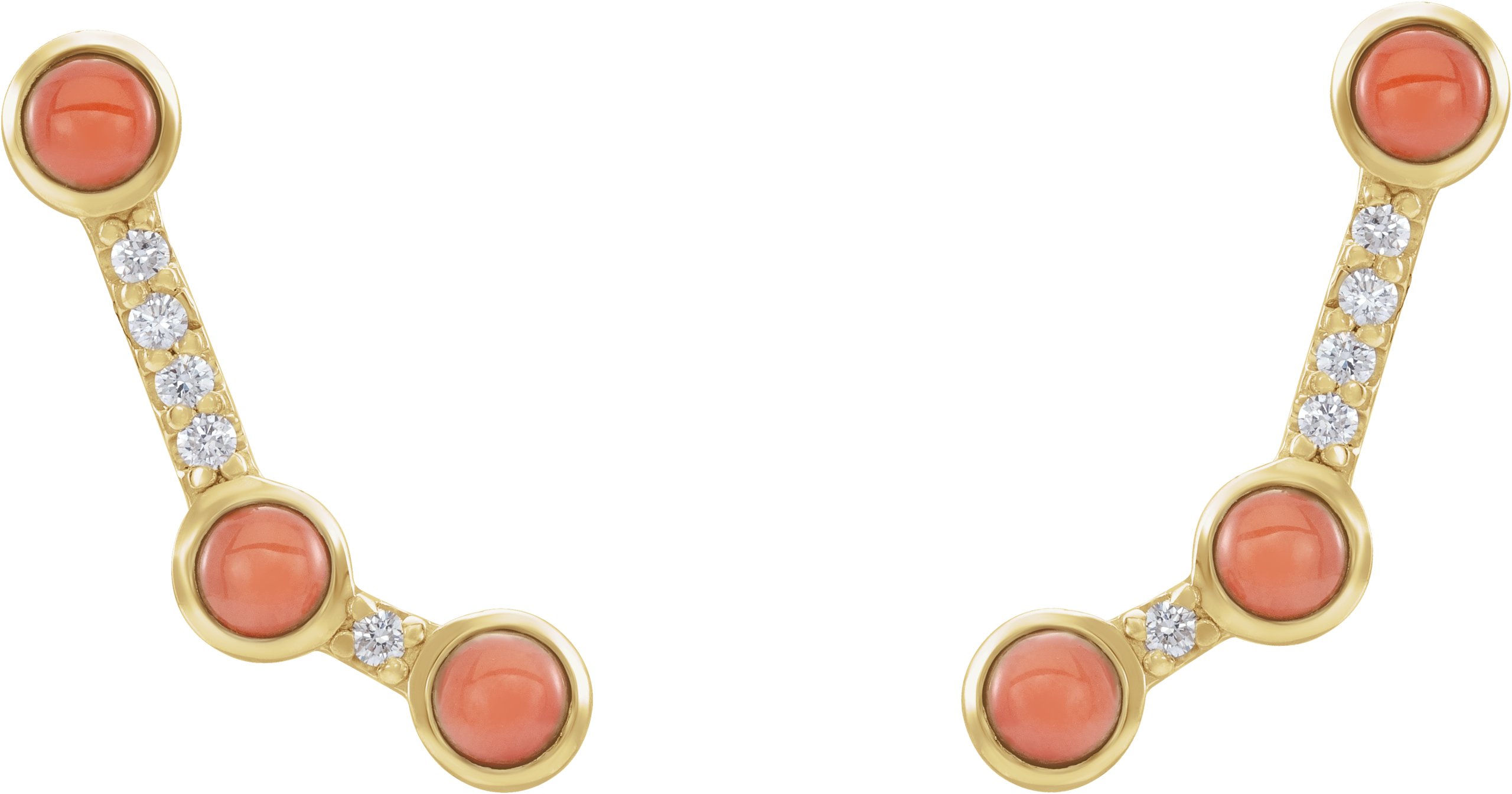 14K Yellow Natural Pink Coral & .08 CTW Natural Diamond Ear Climbers