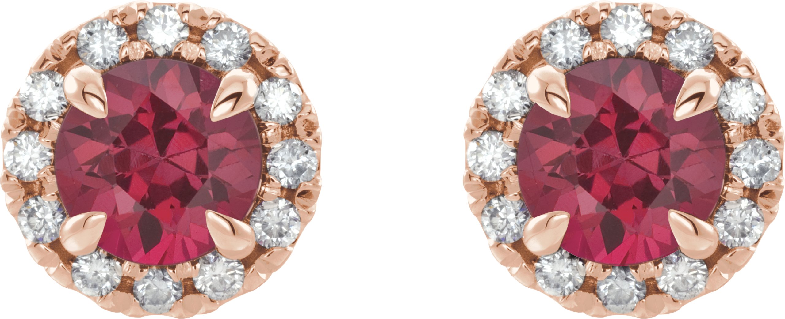 14K Rose 5 mm Natural Pink Tourmaline & 1/3 CTW Natural Diamond Halo-Style Earrings