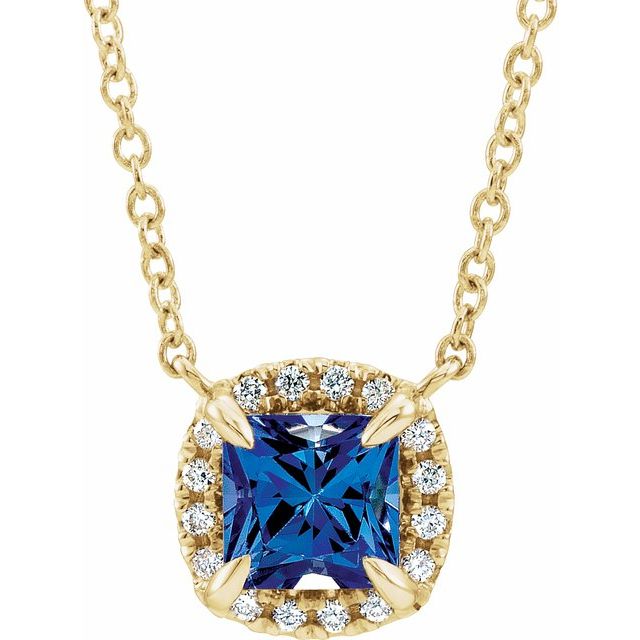 14K Yellow Lab-Grown Blue Sapphire & .05 CTW Natural Diamond 16