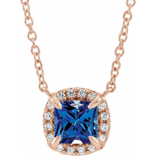 14K Rose Natural Blue Sapphire & .05 CTW Natural Diamond 18
