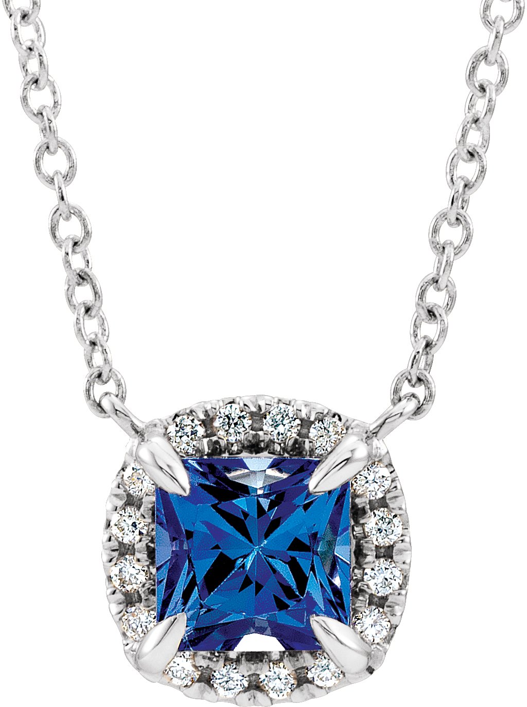 14K White Natural Blue Sapphire & .05 CTW Natural Diamond 18" Necklace 