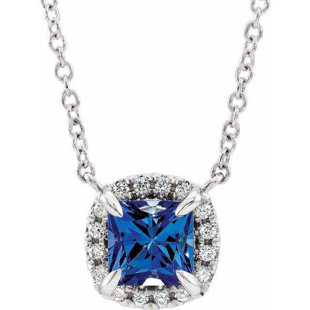 14K White Natural Blue Sapphire & .05 CTW Natural Diamond 18