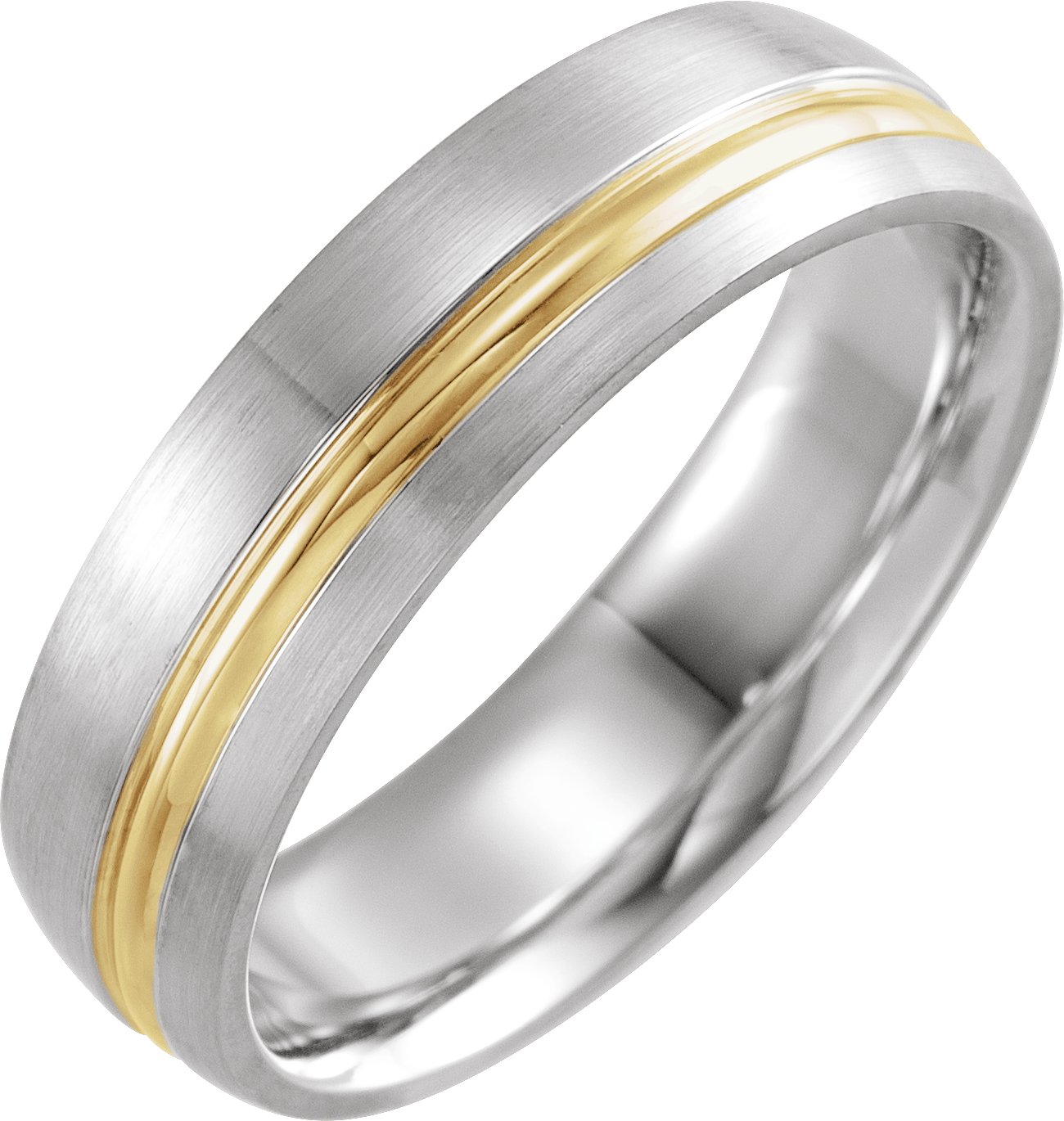 14K White & Yellow 6 mm Grooved Band with Brush Finish Size 8.5