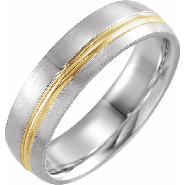 14K White & Yellow 6 mm Grooved Band with Brush Finish Size 13