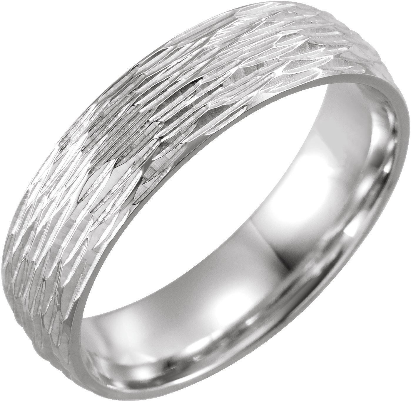 14K White 6 mm Tree Bark Pattern Band Size 11