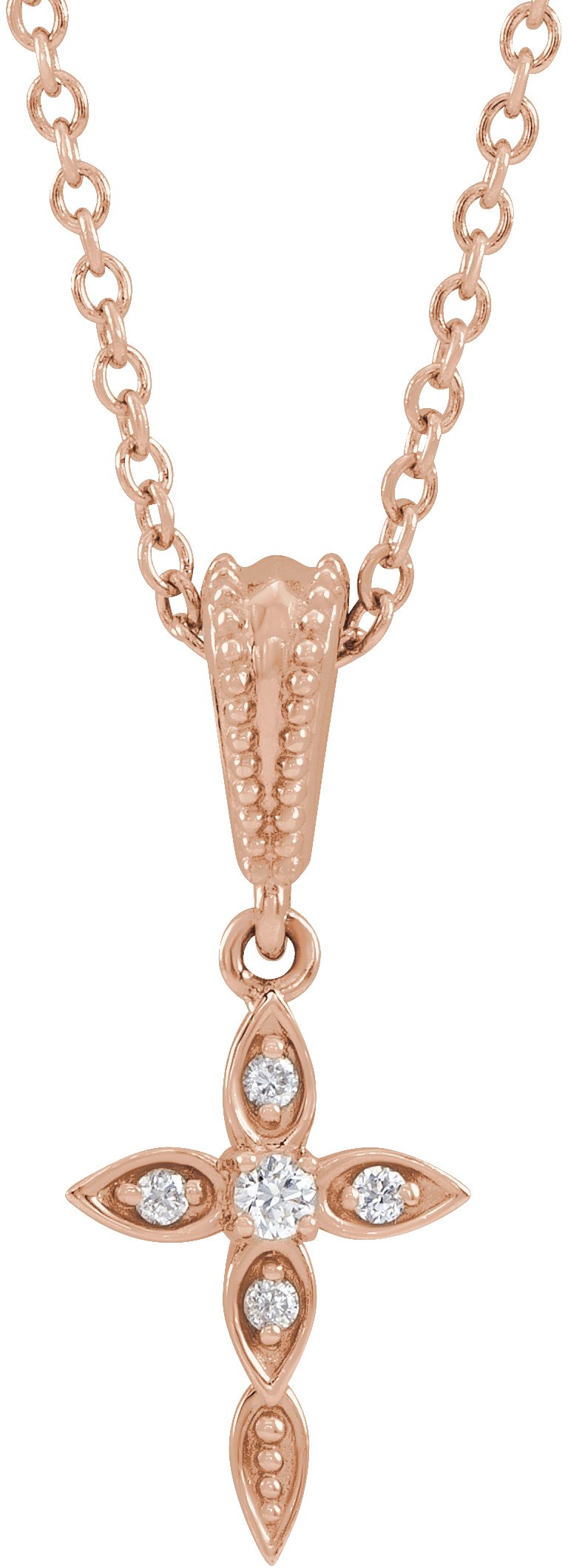 14K Rose .03 CTW Natural Diamond Petite Vintage-Inspired 16-18 Cross Necklace