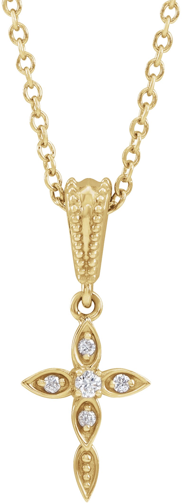 14K Yellow .03 CTW Diamond Petite Vintage Inspired 16 18 inch Cross Necklace Ref. 16333388