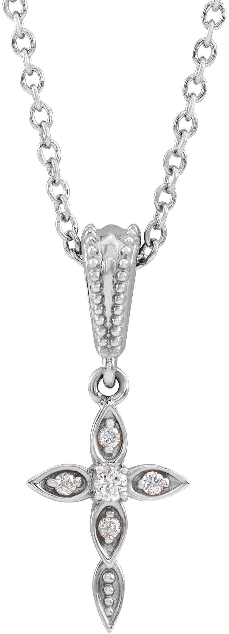 14K White .03 CTW Natural Diamond Petite Vintage-Inspired 16-18 Cross Necklace