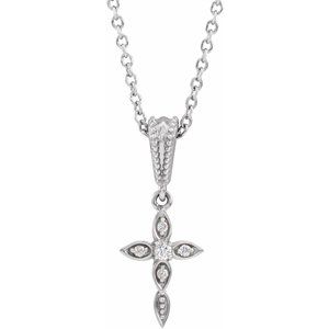 Sterling Silver .03 CTW Natural Diamond Petite Vintage-Inspired 16-18" Cross Necklace