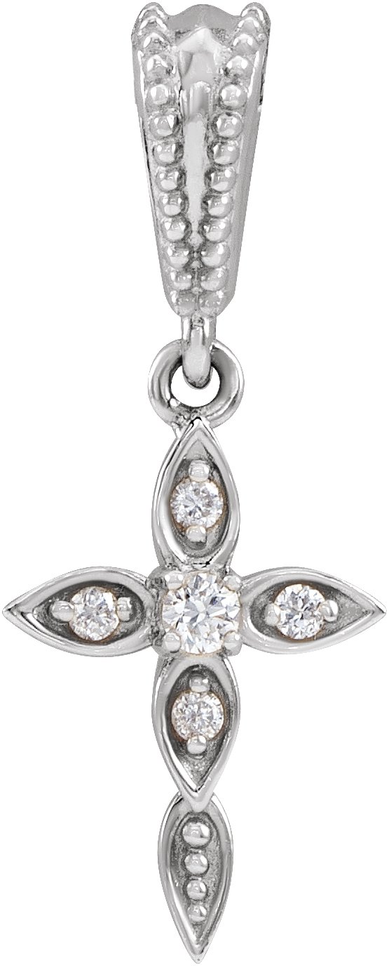 14K White .03 CTW Natural Diamond Petite Vintage-Inspired Cross Pendant