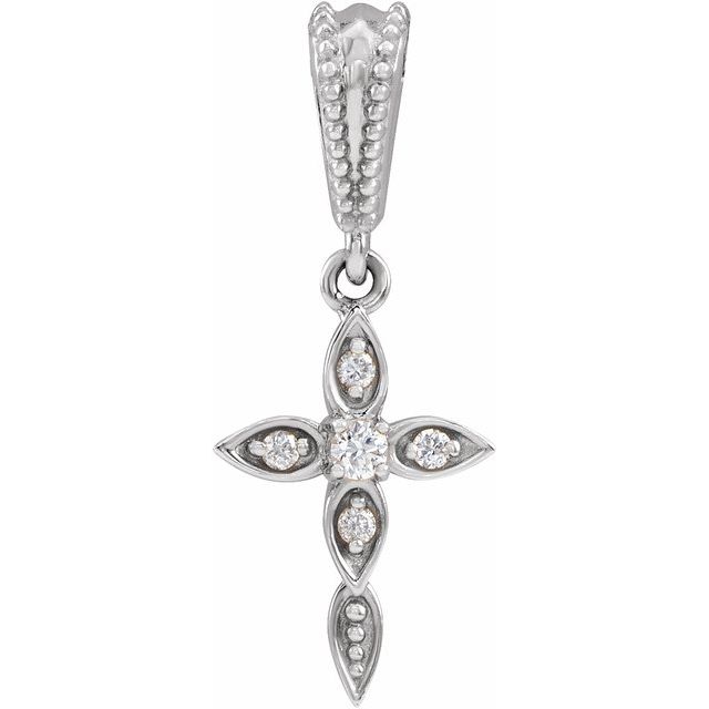 14K White .03 CTW Natural Diamond Petite Vintage-Inspired Cross Pendant