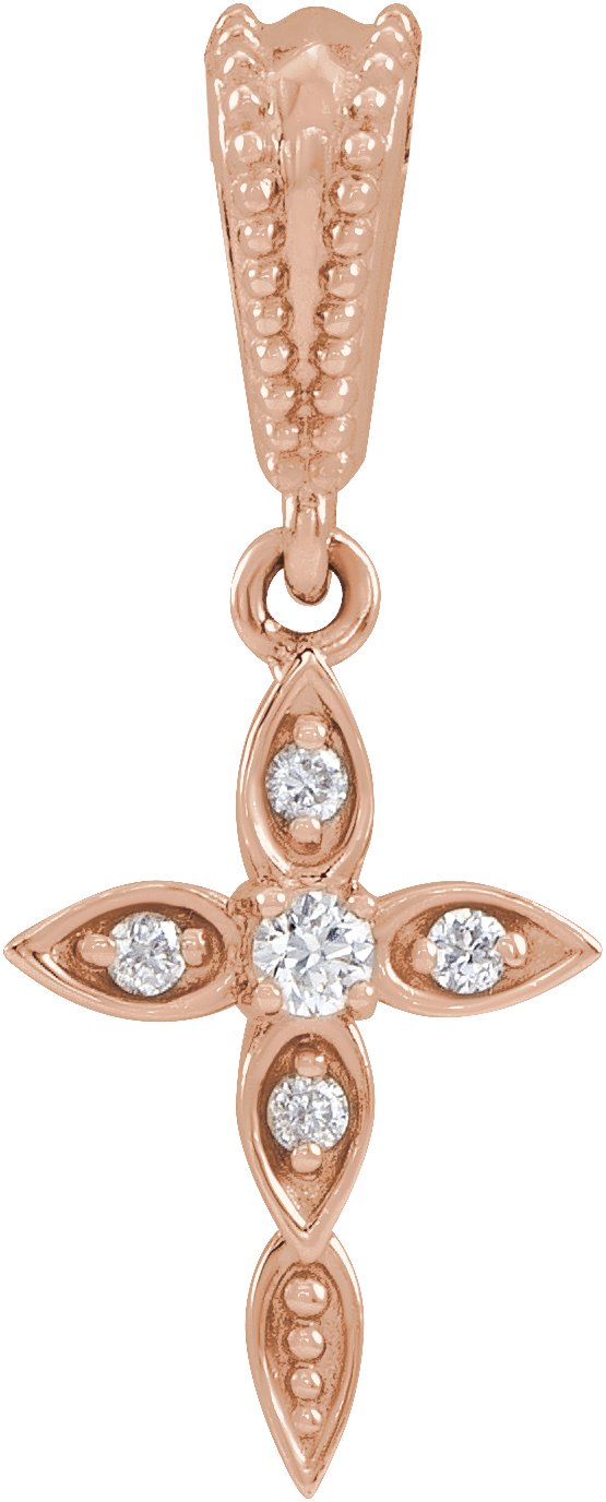 14K Rose .03 CTW Natural Diamond Petite Vintage-Inspired Cross Pendant