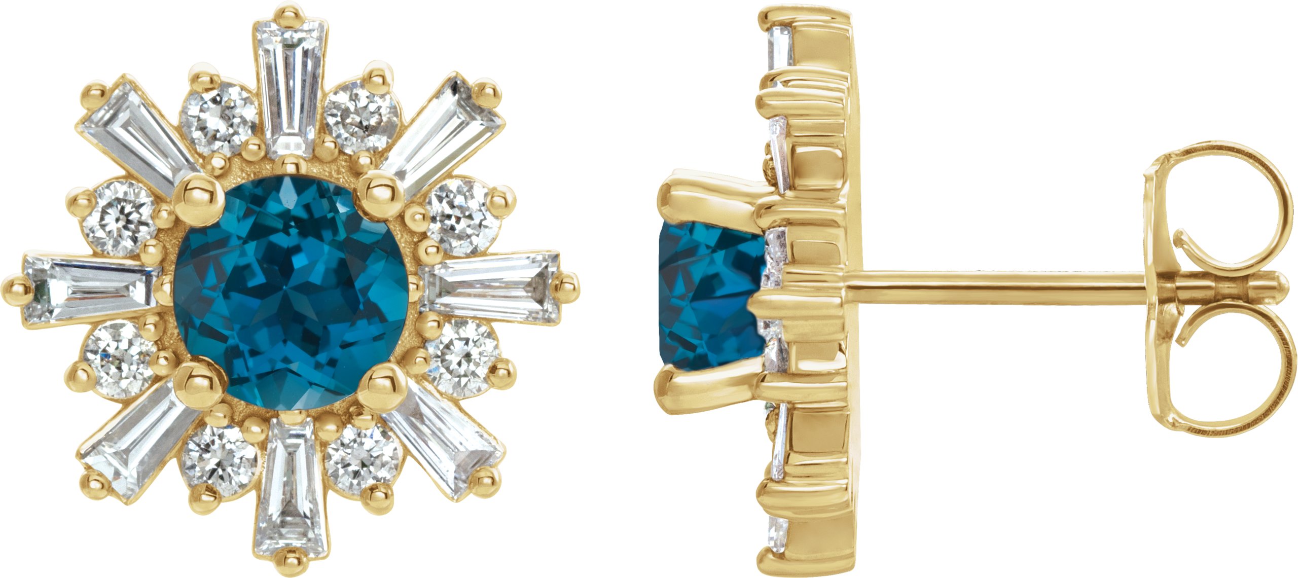 14K Yellow London Blue Topaz & 3/4 CTW Diamond Earrings 