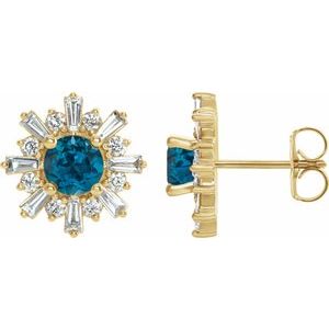 14K Yellow London Blue Topaz & 3/4 CTW Diamond Earrings