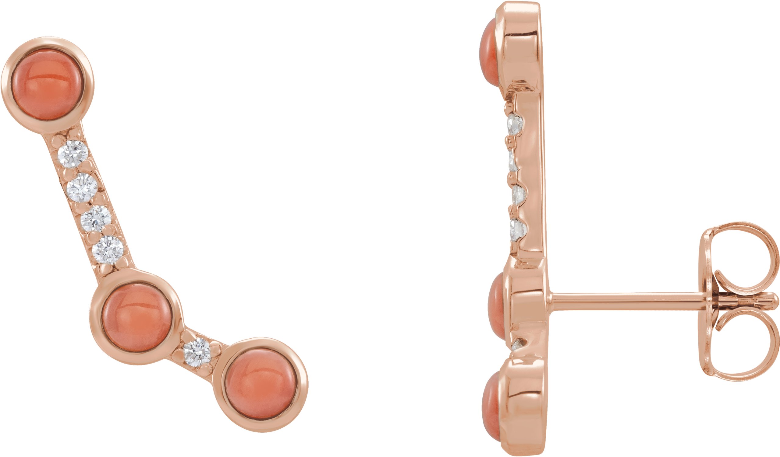 14K Rose Natural Pink Coral & .01 CTW Natural Diamond Ear Climbers