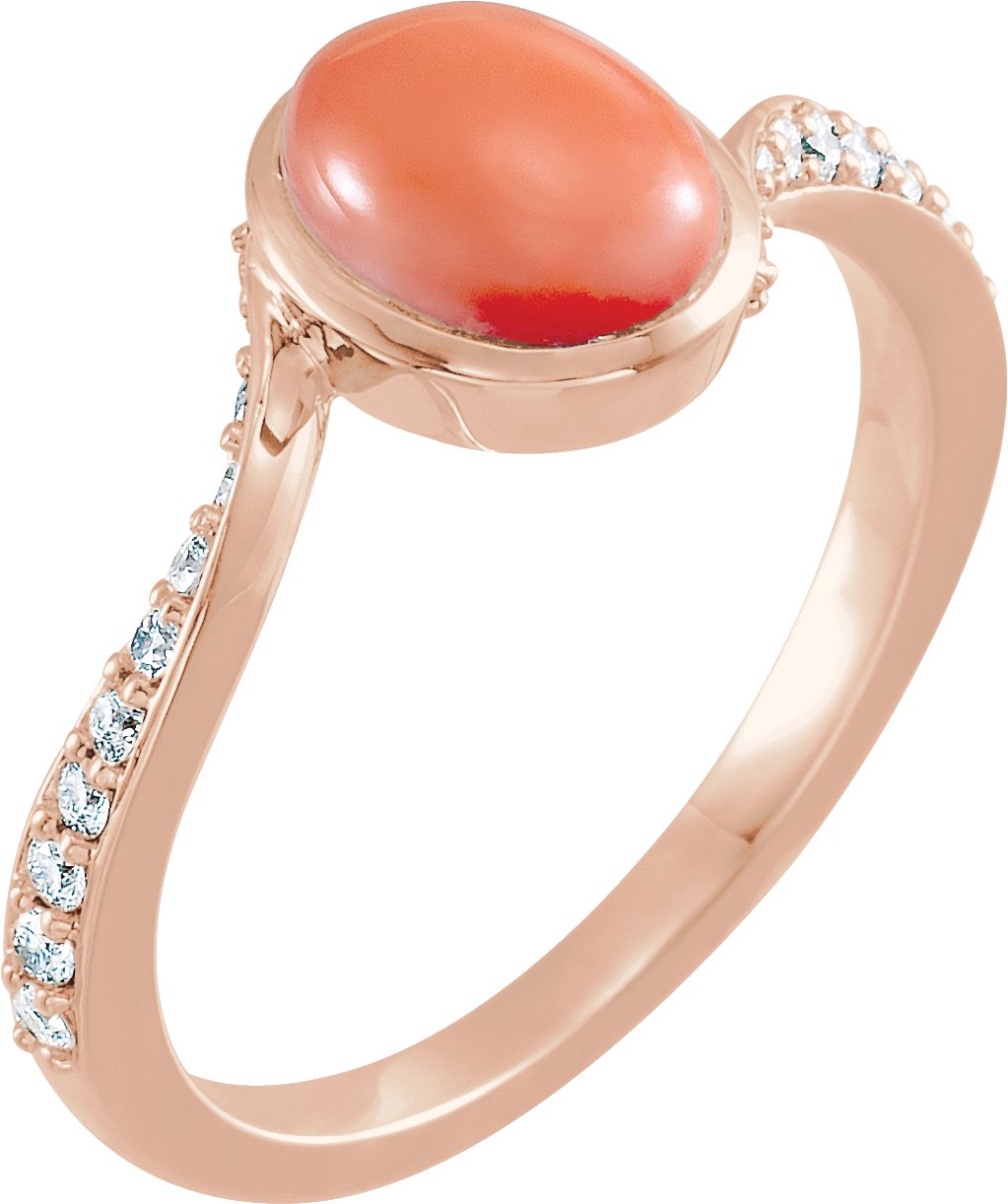 14K Rose Cabochon Pink Coral and .20 CTW Diamond Ring Ref. 16358428