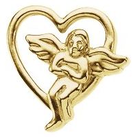 14K Yellow 9x9 mm Heart with Angel Lapel Pin