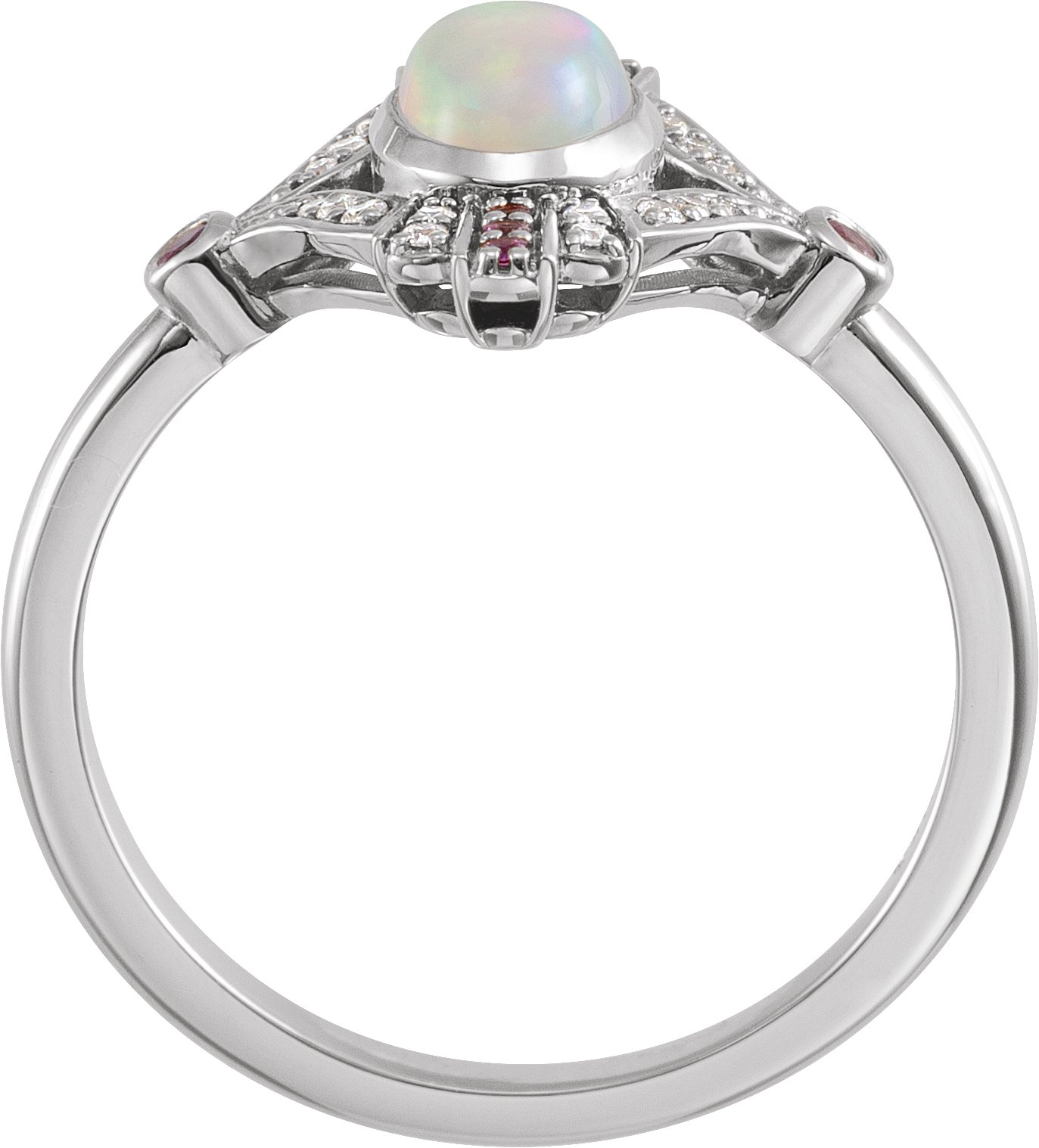 14K White Natural Ethiopian Opal, Natural Pink Sapphire & .06 CTW Natural Diamond Cabochon Ring