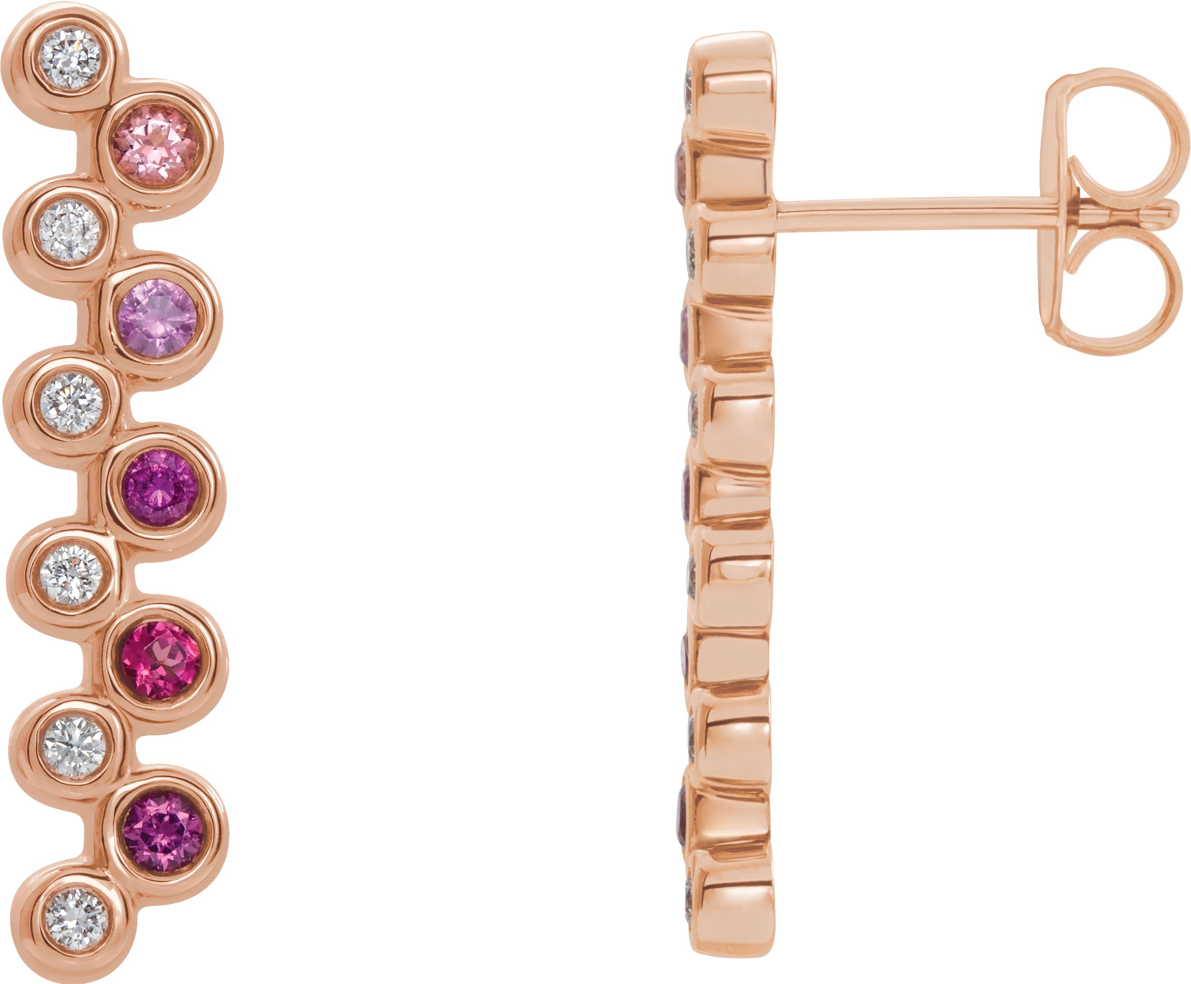 14K Rose Pink Multi-Gemstone & 1/10 CTW Diamond Bezel-Set Bar Earrings