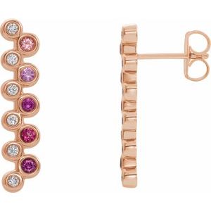 14K Rose Pink Multi-Gemstone & 1/10 CTW Diamond Bezel-Set Bar Earrings