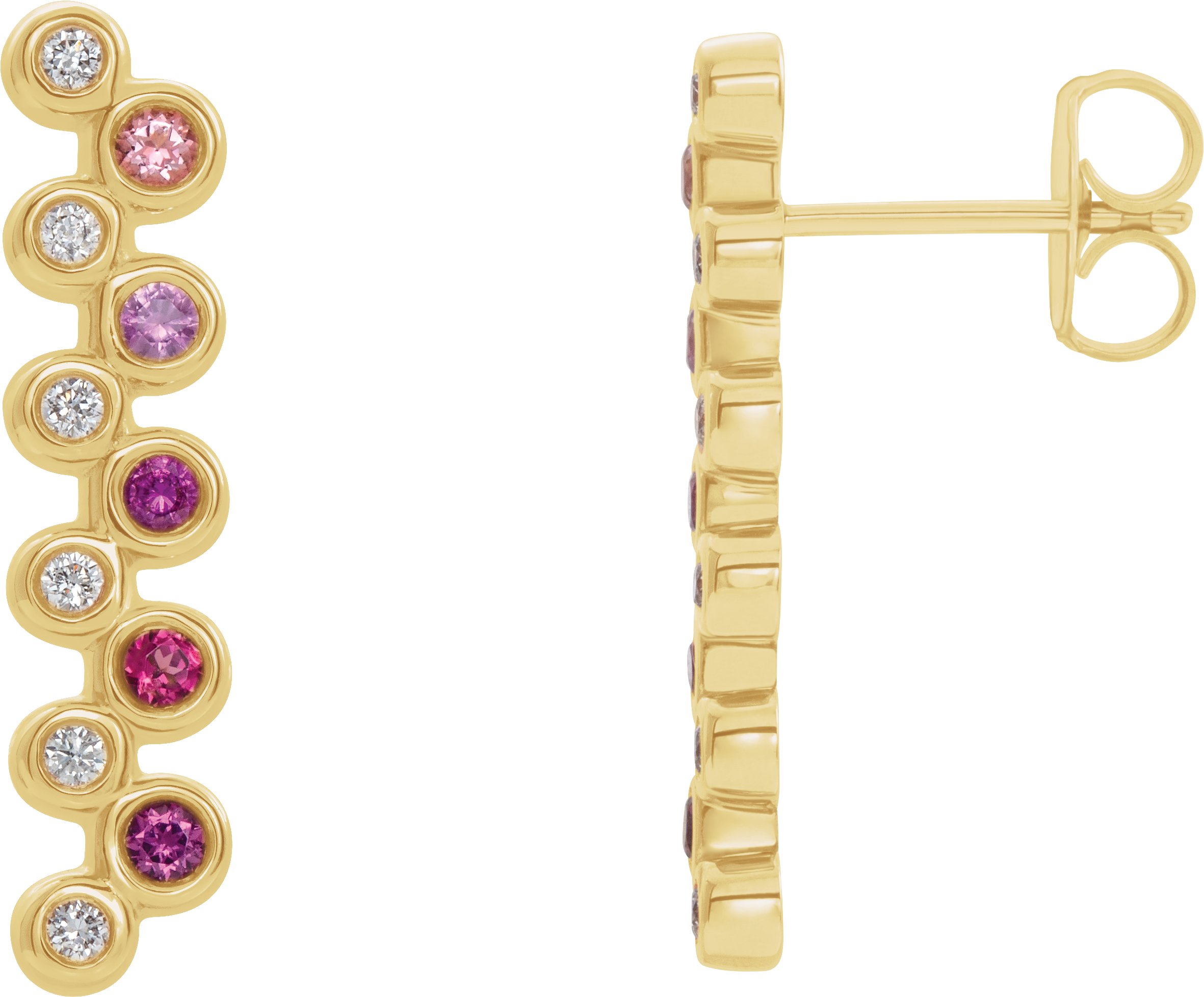 14K Yellow Pink Multi-Gemstone & 1/10 CTW Diamond Bezel-Set Bar Earrings