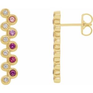 14K Yellow Pink Multi-Gemstone & 1/10 CTW Diamond Bezel-Set Bar Earrings