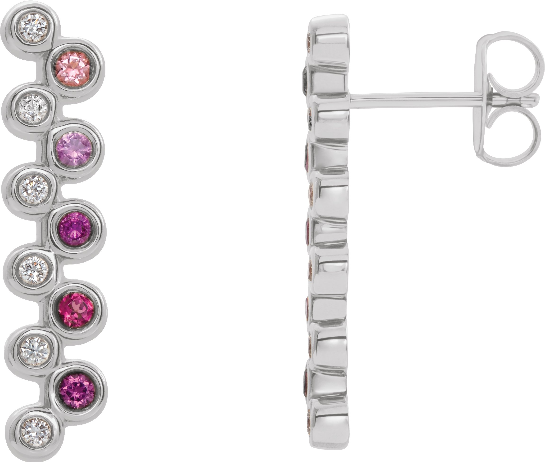 Sterling Silver  Natural Pink Multi-Gemstone & 1/10 CTW  Natural Diamond Bezel-Set Bar Earrings